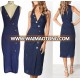 Wholesale Bulk Plus Size Blue Sleeveless V-Neck Office Dress